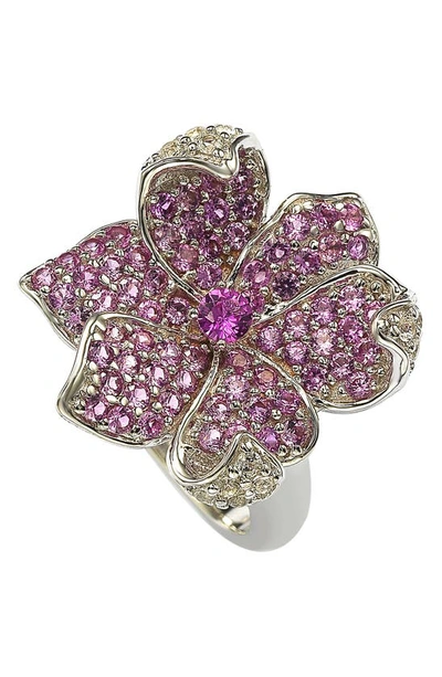 Suzy Levian Sterling Silver & Pink Sapphire Flower Ring