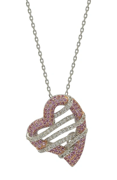 Suzy Levian Sterling Silver & Pink Sapphire Heart Pendant Necklace