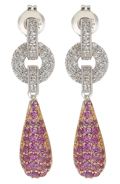 Suzy Levian Sterling Silver & Pink Sapphire Teardrop Earrings In Metallic