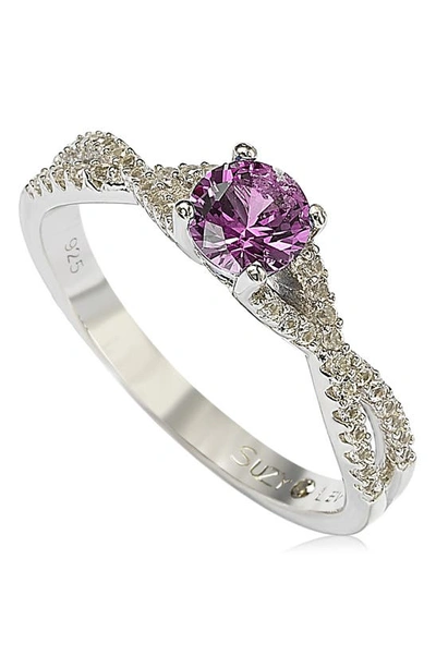 Suzy Levian Sterling Silver & Pink Sapphire Crossover Ring
