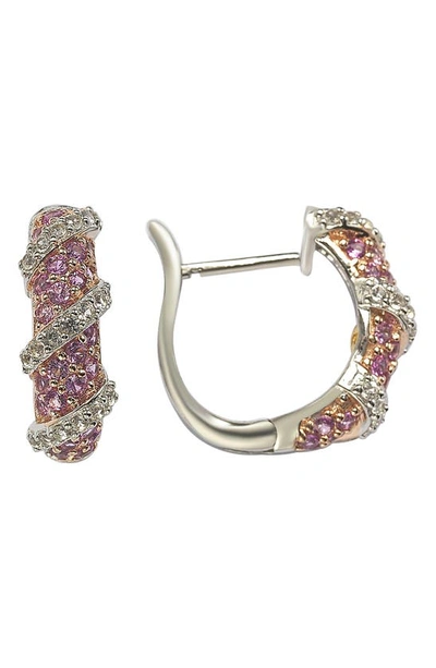 Suzy Levian 18k Gold Plated Sterling Silver Pavé Pink & Created White Sapphire Diamond Accent Wrap Huggie Earrin