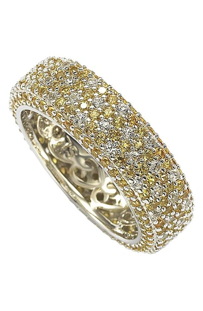 Suzy Levian Sterling Silver Yellow Sapphire And Diamond Accent Eternity Pave Ring