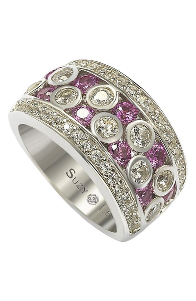 Suzy Levian 18k Yellow Gold Plated Sterling Silver Pink & White Sapphire Diamond Accent Band Ring