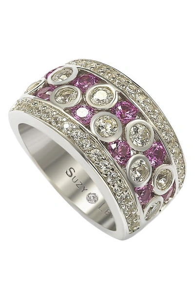 Suzy Levian Pink Sapphire And Diamond Accent In Sterling Silver And Ring In Purple