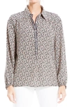 Max Studio Floral 3/4 Sleeve Blouse In Black Coral Buds