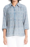 Max Studio Floral 3/4 Sleeve Blouse In Blue/ Blush Multi Leaf Crest