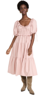 En Saison Poplin Puff-sleeve Tiered Midi Dress In Pink