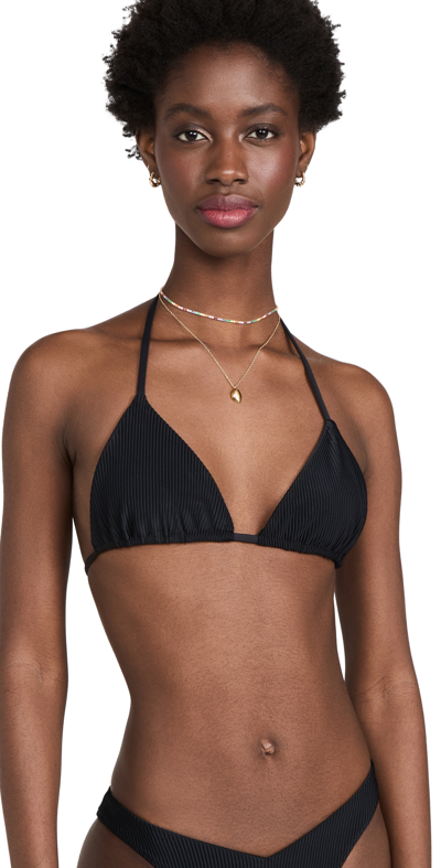Frankies Bikinis Tia Ribbed Bikini Top In Ebony