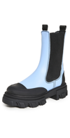 Ganni Blue Leather Chelsea Boots In Placid Blue