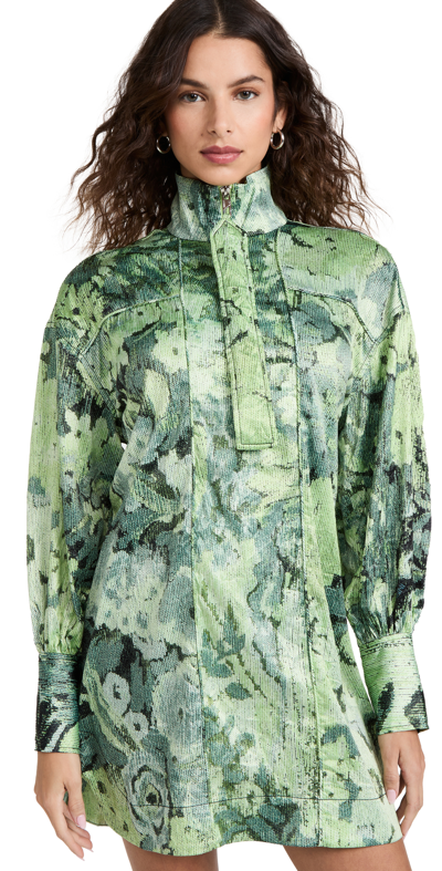 Ganni Crinkled Satin Mini Dress In Margarita | ModeSens