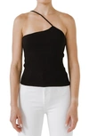 Grey Lab One Shoulder Strap Knit Tank Top In Black