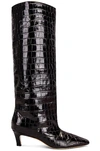 Totême Brown Croco-embossed Wide Shaft Tall Boots In Black Croco