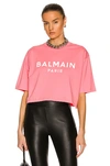 Balmain Pink Cotton Cropped T-shirt With Logo Print