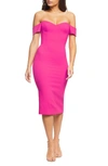 Dress The Population Bailey Off The Shoulder Body-con Dress In Bright Fuchsia