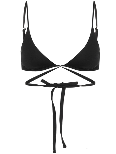 Jonathan Simkhai Harlen Solid Tie Front Bikini Top In Black