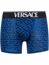 Versace Logo-waistband Mid-rise Stretch-cotton Trunks In Sapphire Black