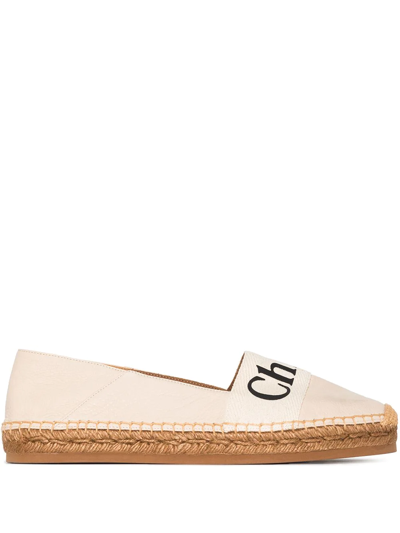 Chloé Woody Logo Convertible Espadrille Flat In White