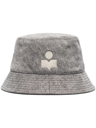 Isabel Marant Haley Embroidered Denim Bucket Hat In Grey