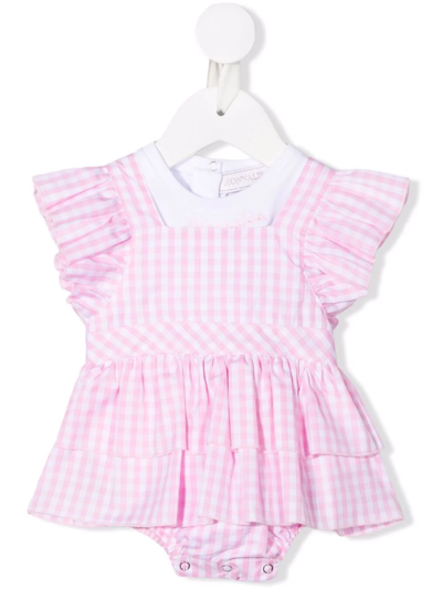 Monnalisa Babies' Gingham Check-print Ruffled Dress In Pink