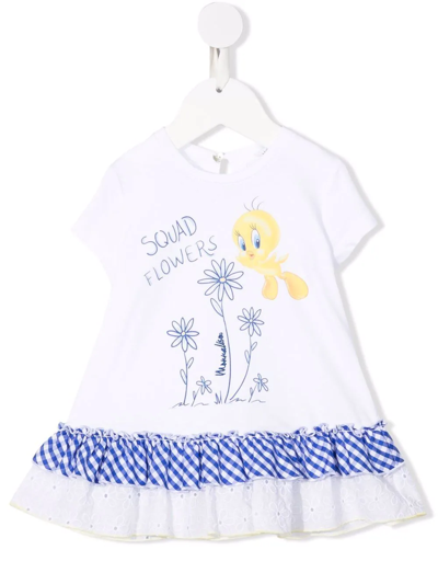 Monnalisa Babies' Squad Flowers T-shirt In Bianco-bluette