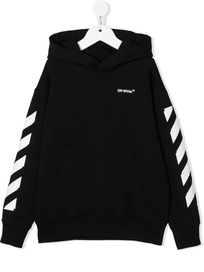 Off-white Kids' Arrows Logo-print Cotton Hoody 6-10 Years In Black