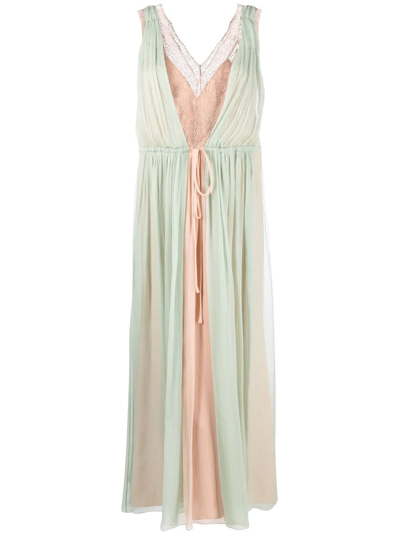 Alberta Ferretti Organic Crepe Two-tone Chiffon Dress In A1374