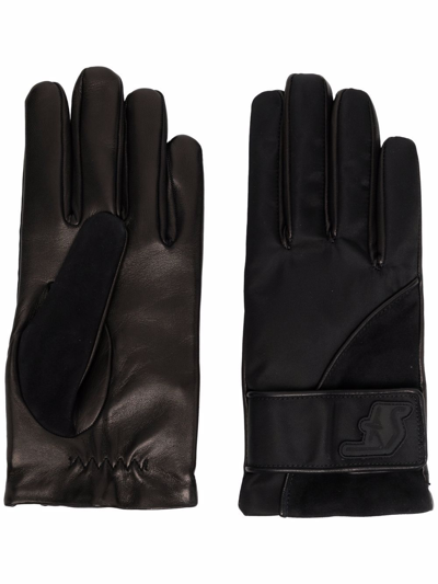Ferragamo Logo-embossed Leather Gloves In Nero