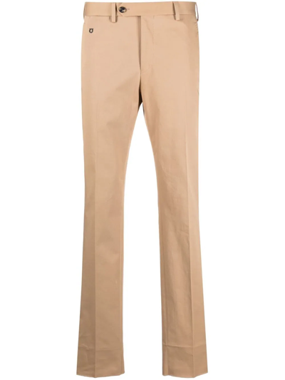 Ferragamo Stretch Cotton Flat-front Pants In Beige