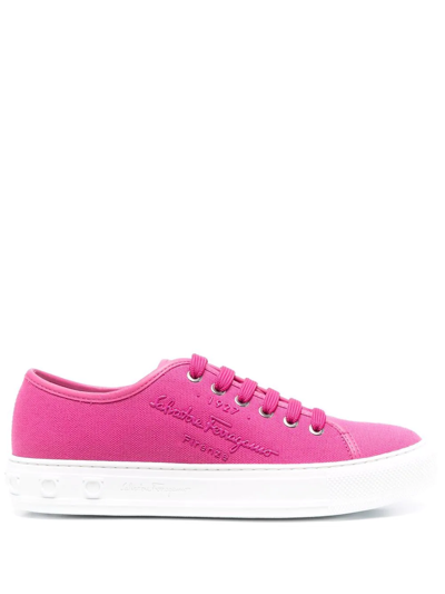 Ferragamo Logo-embossed Low-top Sneakers In Pink