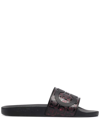 Ferragamo Groove Logo-embossed Sliders In Black