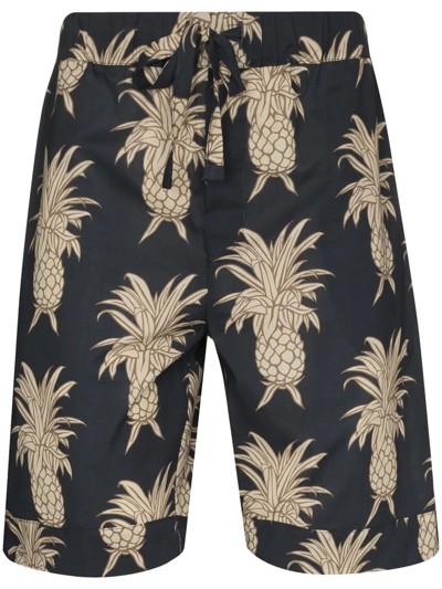 Desmond & Dempsey Howie Pinneaple-print Shorts In Black
