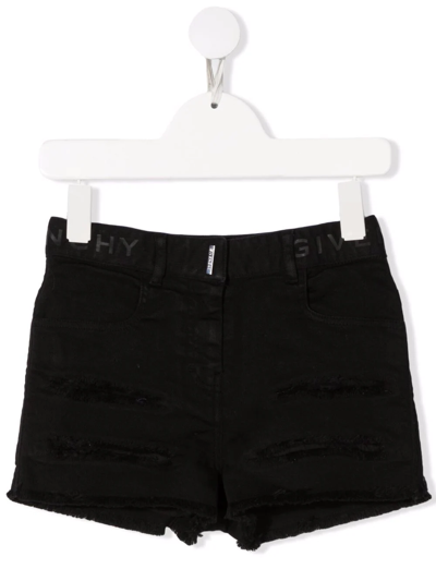 Givenchy Kids' Logo-print Distressed-effect Shorts In Nero