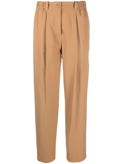 Kenzo Inverted Pleat Chinos In Brown