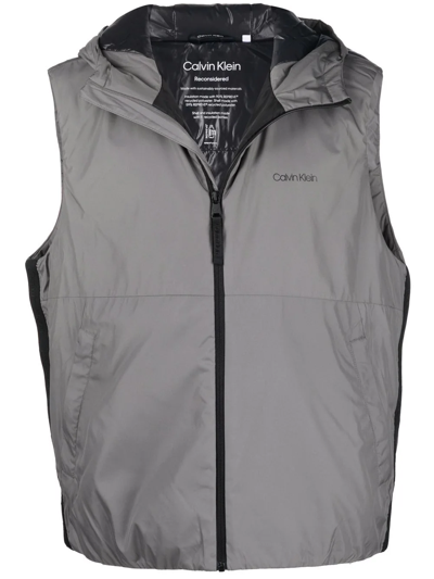 Calvin Klein Logo-print Hooded Vest In Grey