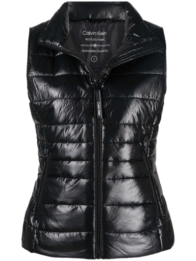 Calvin Klein High-shine Padded Gilet Jacket In Black