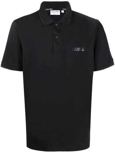 Calvin Klein Logo-print Polo Shirt In Black