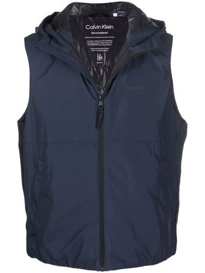 Calvin Klein Logo-print Hooded Zip-up Waistcoat In Blue