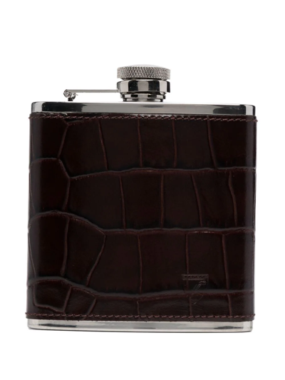 Aspinal Of London 5oz Croc-effect Hip-flask In Brown