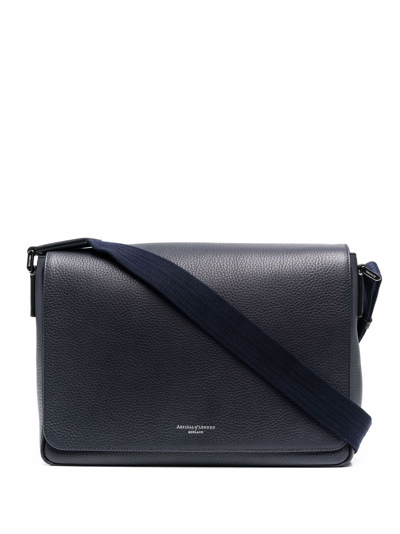 Aspinal Of London Reporter Grained-effect Messenger Bag In Blue
