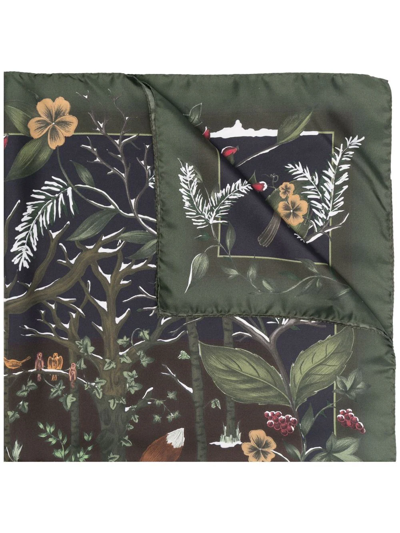 Aspinal Of London Woodland-print Silk Scarf In Evergreen