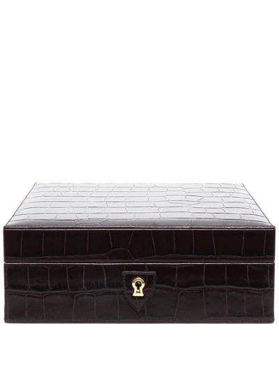 Aspinal Of London Crocodile-embossed Leather Square Watch Box In Schwarz