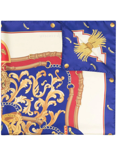 Aspinal Of London Baroque-pattern Print Scarf In Blue