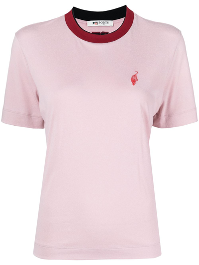 Ports 1961 Embroidered-logo Short-sleeved T-shirt In Pink