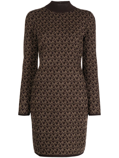 Michael Michael Kors Monogram-print High Neck Jumper In Braun