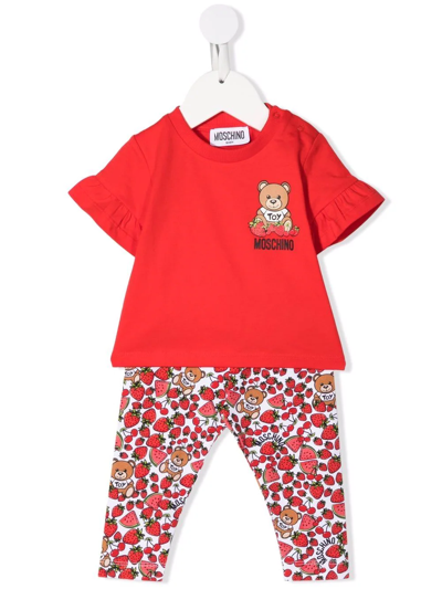 Moschino Babies' Teddy Bear 印花打底裤套装 In Red