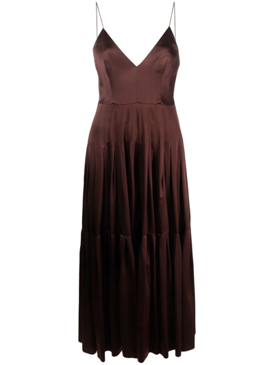 Alex Perry V-neck Pleated Dress In Brown