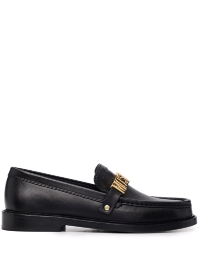 Moschino Logo-lettered Leather Loafers In Black