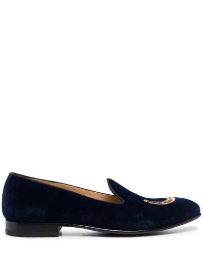 Scarosso Nick Embroidered Velvet Slippers In Blue