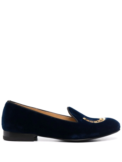 Scarosso Myrtle Embroidered Velvet Loafers In Blue Velvet
