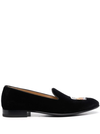 Scarosso Tom Embroidered Velvet Slippers In Black